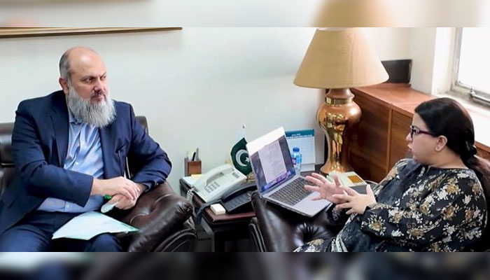 Federal Minister for Information Technology and Telecommunication Shaza Fatima Khawaja (right) and Minister for Commerce Jam Kamal Khan on Thursday, June 12, 2025 in a high-level meeting to explore collaborative measures for the promotion and development of Pakistan’s e-commerce ecosystem. —APP