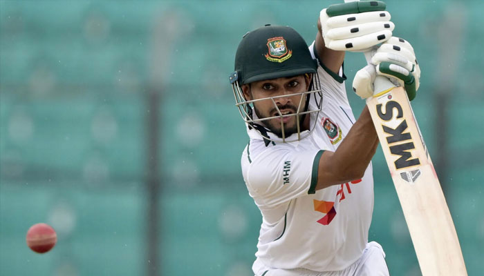 Bangladeshs Mehidy Hasan Miraz plays a shot during the third day of the second Test. —AFP/File