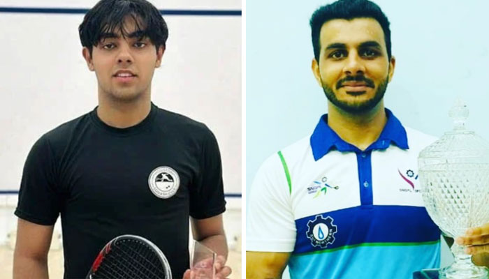 This collage shows Pakistan’s squash players Ashab Irfan (left) and Tayyab Aslam. — Instagram@AshabIrfan/@tayyabsquash/File