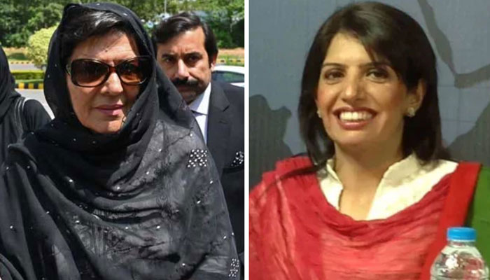 This collage shows Aleema Khan, sister of PTI founder Imran Khan (left) and Alia Hamza, chief organizer of PTI Punjab.  AFP/Facebook@Aliya Hamza Malik-PTI Official/File