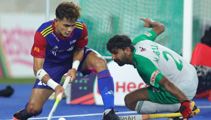 Malaysian player attempting to score during a match against Pakistan in the FIH Nations Cup in Malaysia on June 15, 2025. — X/@HokitaMY