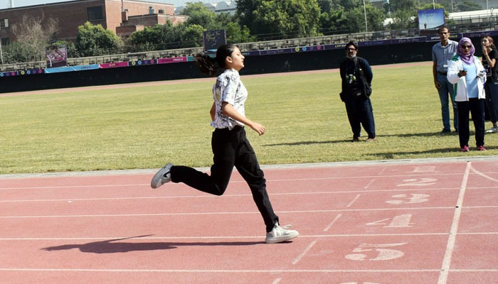 A girl participates in a racing competition in Khelta Punjab Games. — Facebook@DirectorateGeneralSports&YouthAffairsPunjab