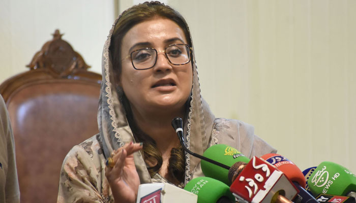 Punjab Information Minister Azma Bokhari addressing press conference after budget 2026-26 at Punjab Assembly in Provincial Capital on June 16, 2025. — Online