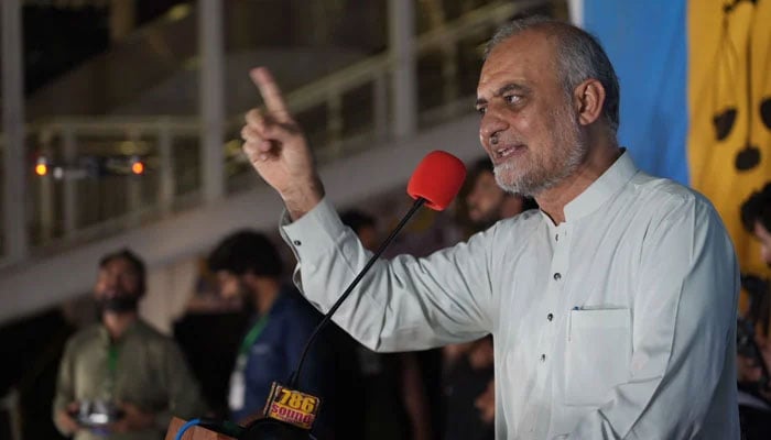 Jamaat-i-Islami emir Hafiz Naeemur Rehman addresses the JI protestors on August 1, 2024. — Facebook@HafizNaeemRehman