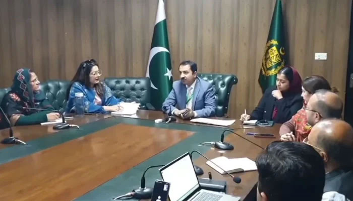 Deputy Commissioner (DC) Islamabad, Irfan Nawaz Memon (3rd right) presides over a review meeting regarding the anti-polio campaign on January 31, 2025. — Screengrab via Facebook@ictaofficial
