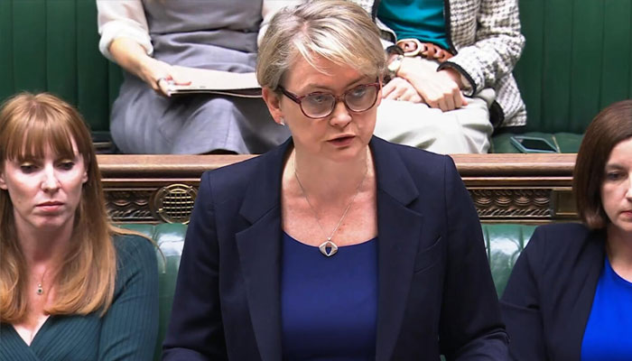 Britains Home Secretary Yvette Cooper addressing the parliament. —AFP/File
