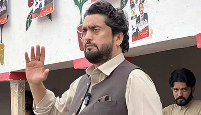 Member National Assembly Shehryar Afridi addresses party workers in this undated photo. — Facebook@shehryarkhanafridi1/File