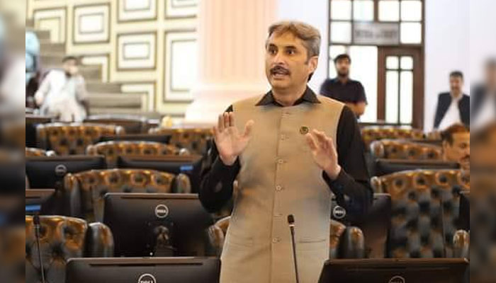 Parliamentary party leader of Pakistan People’s Party (PPP) in Khyber Pakhtunkhwa Assembly Ahmad Karim Kundi speaks in a session of the KP Assembly. — Facebook@Ahmed Kundi Social Media/File