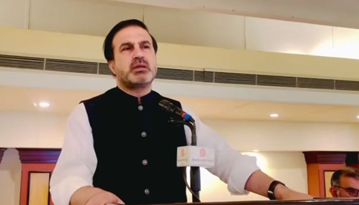 Khyber Pakhtunkhwa Health Adviser, Ihtesham Ali addresses the  third medical superintendents conference on June 18, 2025. — Screengrab via Facebook@HealthKPGovt