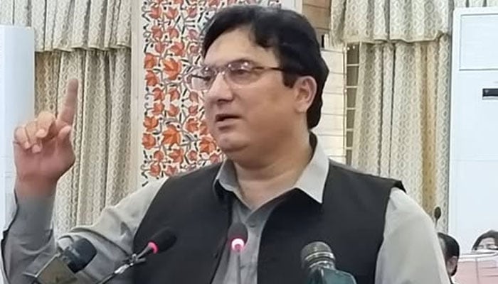 AJK Finance Minister Abdul Majid Khan unveiling the budget in the AJK Legislative Assembly, June 18, 2025. —Facebook@Abdul-Majid-Khan-Official