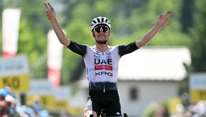 Joāo Almeida celebrating. —Facebook@CyclingWeekly/File