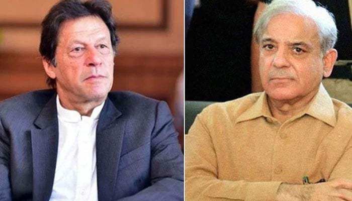 A combination photo of PTI founder Imran Khan (left) and Prime Minister Shehbaz Sharif —Instagram@PTI/AFP/File
