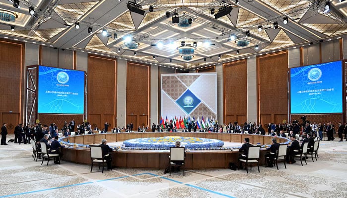 Leaders sit at the table during Shanghai Cooperation Organization summit in Astana, Kazakhstan July 4, 2024. — Reuters