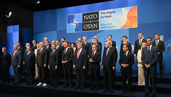 Netherlands Prime Minister Dick Schoof, NATO Secretary General Mark Rutte, US President Donald Trump, Britains Prime Minister Keir Starmer and Turkiyes President Recep Tayyip Erdogan pose with NATO country leaders during NATO summit in The Hague, Netherlands, June 25, 2025. &mdash; Reuters