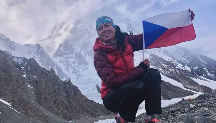 An undated picture of Czech mountaineer Klara Kolouchova posing for a picture at the K2 summit. &mdash; Instagram/klara_kolouchova