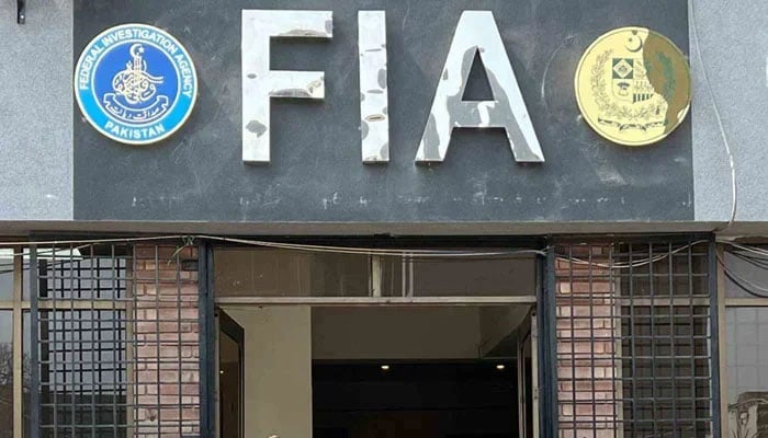 The Federal Investigation Agency logo can be seen outside the FIA building in Islamabad. &mdash; FIA Website/File
