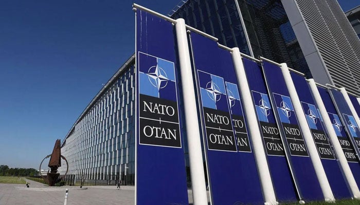 North Atlantic Treaty Organization logos at the Nato headquarters in Brussels, Belgium. &mdash; AFP/File