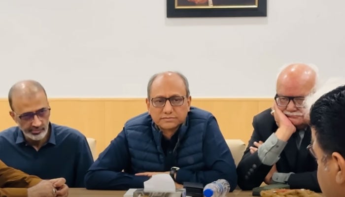 President PPP Karachi Division Saeed Ghani, a meeting for the preparations of the party’s Yaum-e-Tasees (foundation day) on Nov 30, image released on November 19, 2025. — Screengrab via Facebook@SaeedGhaniPPP