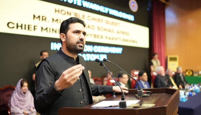 Chief Minister Muhammad Sohail Afridi speaks during&nbsp;the induction ceremony of Batch 35 of the Ghulam Ishaq Khan (GIK) Institute of Engineering Sciences and Technology&nbsp;on November 19, 2025. &mdash; Facebook@KPChiefMinister
