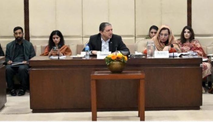 The image shows&nbsp;Senator Saleem Mandviwalla chairing the meeting of the&nbsp;Senate Standing Committee on Finance and Revenue&nbsp;on November 19, 2025.  &mdash; Facebook/Pakistansenate