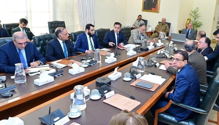 Prime Minister Shehbaz Sharif chairs a meeting regarding climate change induced losses and mitigation plan for the next years monsoon, on November 19, 2025. &mdash; PID