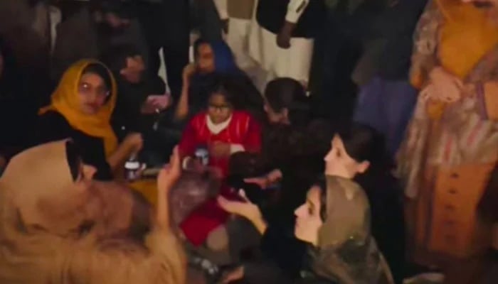 Imran Khan&rsquo;s sisters along with PTI activists stage a sit-in near the near Central Jail Rawalpindi on November 19, 2025. &mdash; X/ @PTIofficial/screengrab