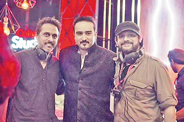 Abbas Ali Khan made his Coke Studio debut in 2014, seen here with producers Bilal Maqsood and Faisal Kapadia (of Strings).