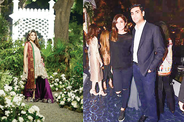 Maheen Taseer, the gorgeous mommy-to-be, radiates elegance on the ramp (left) while an exhausted yet elated Khadijah Shah poses for the shutterbugs with husband, Jehanzeb Amin.