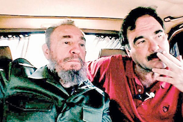 Fidel Castro (left) with American director Oliver Stone (right) in Comandante.