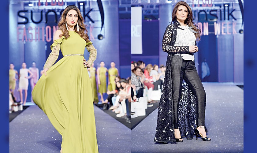 null Adding star power to the night: Iman Ali walked the ramp for Faiza Saqlain while Resham did the same for Cynosure.