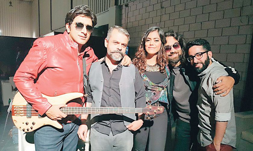 (From left to right) Ali Hamza, Fahad Khan, Sara Haider, Ali Noor and Jamal Rahman backstage during the PAS Awards 2017 in Karachi.