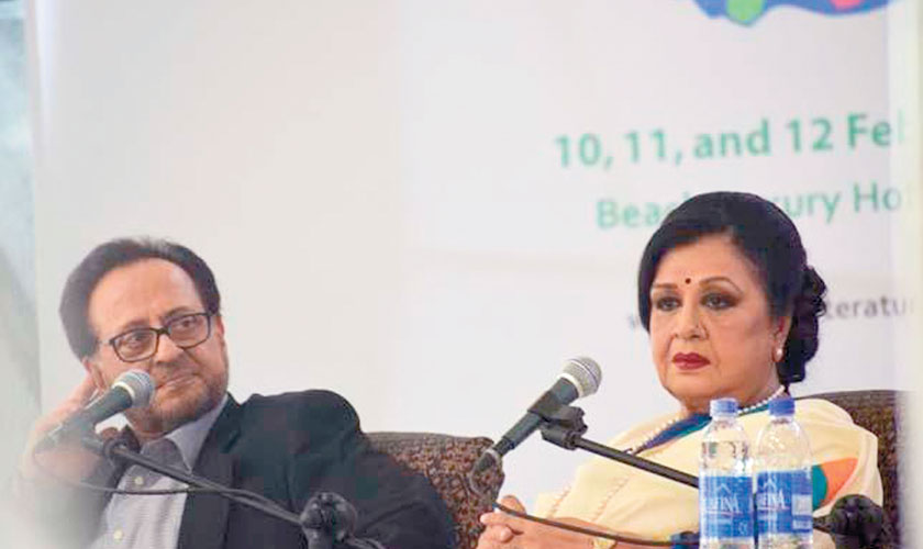 A legendary pairing: The graceful Shabnam made her presence felt when she attended the Karachi Literature Festival earlier this year, seen here with Nadeem Baig.
