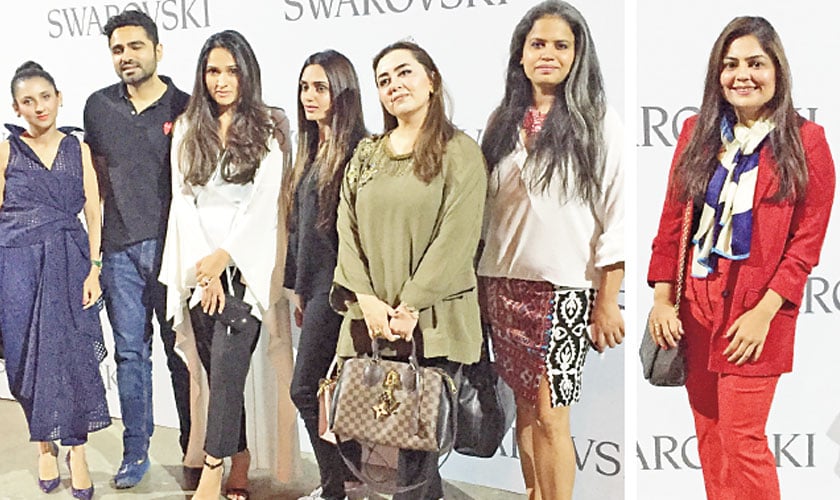 The Pakistan troupe of designers: Sehr Kazmi (for Bunto Kazmi), Umair Tabani, Sania Maskatiya, Rema Taseer, Maria B and Naushaba Brohi (Inaaya) with Zainab Chottani (right).