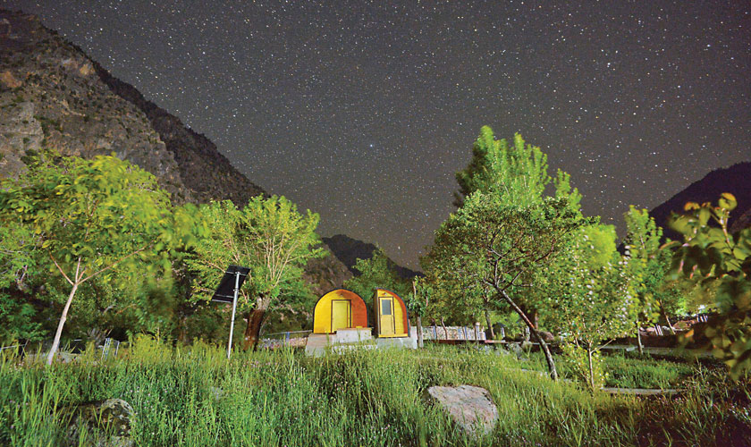 The newly-built pods amid a starry night