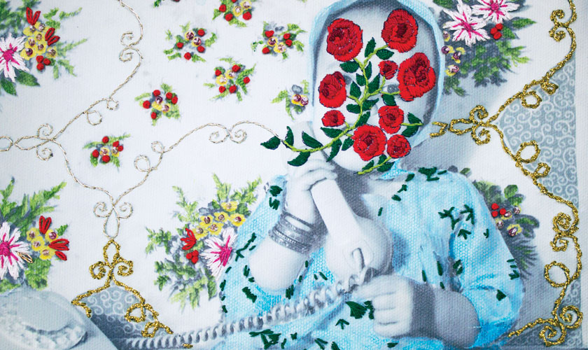 Baby girl (Needlework, beads and acrylic on inkjet on canvas)