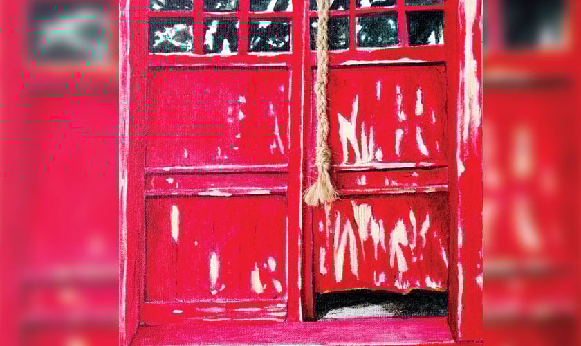 Red is what I saw (Needlework and acrylic on canvas)