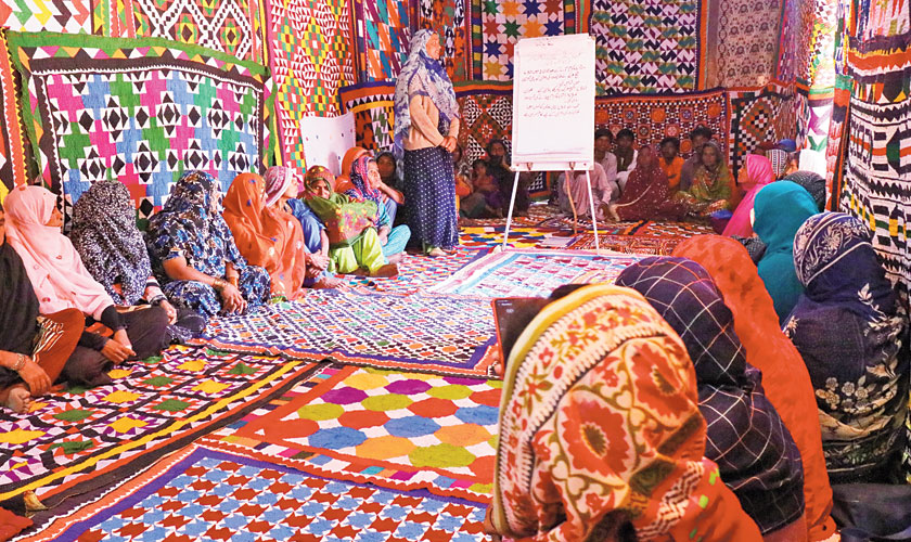 General Secretary Shahida’s modest veranda turned into a burst of colour and embroidery
