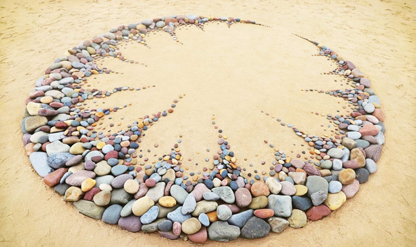 Vibrant paper strips swirl into energetic circles of scales and feathers