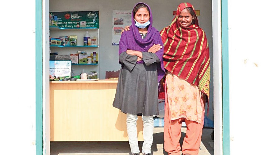Tehmina with her mother at her work space.