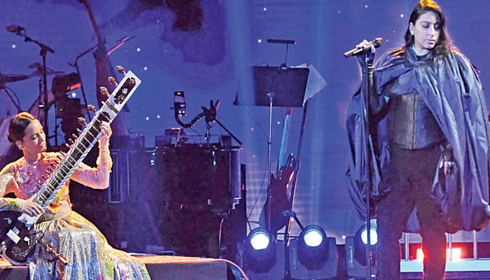 Anoushka Shankar and Arooj Aftab performing ‘Udhero Naa’ at the Grammy Awards, earlier this year. TNS