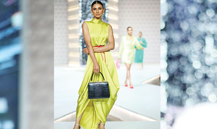 M Jaferjees showcased a variety of leather collection. The designer displayed purses, trolleys, laptop bags, and clutches in greens, pinks, yellows and other bright colours.