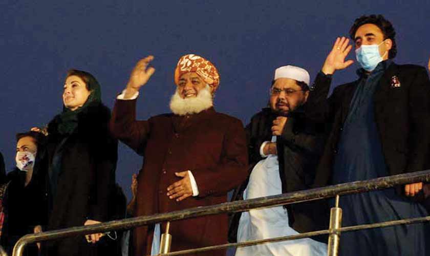 A photo of the PDM leadership from the alliances Lahore jalsa at Minar-e-Pakistan on December 13, 2020. Source PPI.tif
