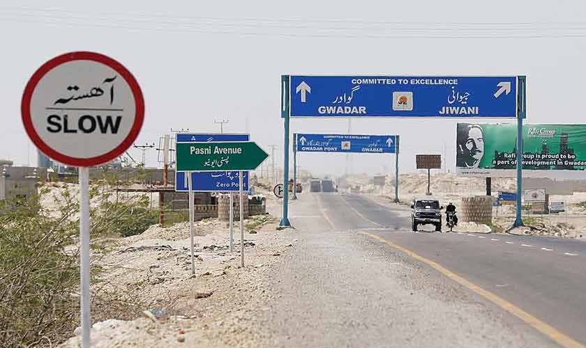 A view of signs along a highway leading to Gwadar. — Image courtesy: Reuters