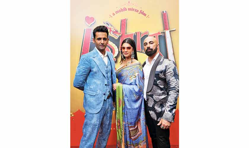 Actor turned director Mohib Mirza with Sanam Saeed and HSY at the premiere of Ishrat: Made in China.