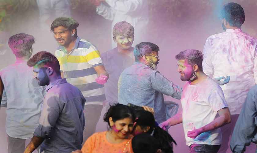 After completing their rituals, the participants played with powdered colours, throwing these at each other, and dancing in joy — all of what Holi stands for.
