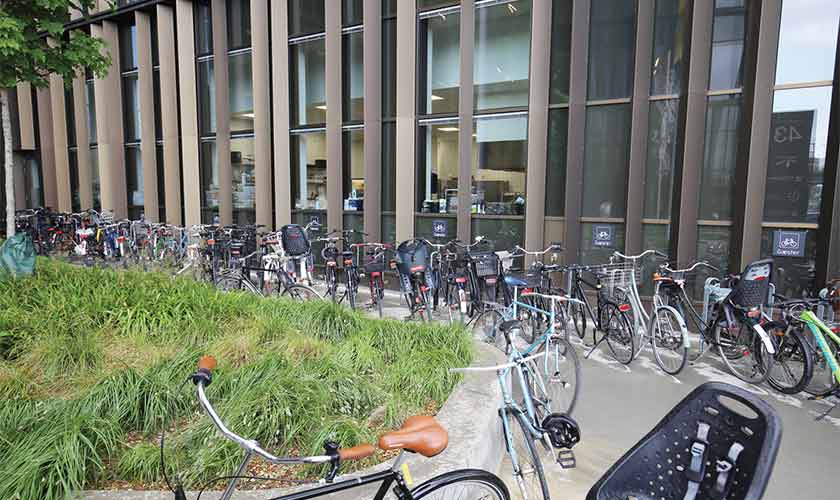 Bicycle park outside an office building. — Photo by the author