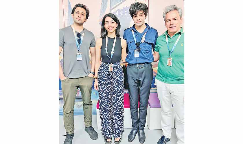 From left to right: Khizer Riaz, Mariam Riaz, Usman Riaz and Manuel Cristobal at Annecy International Animation Film Festival in France, circa 2022.