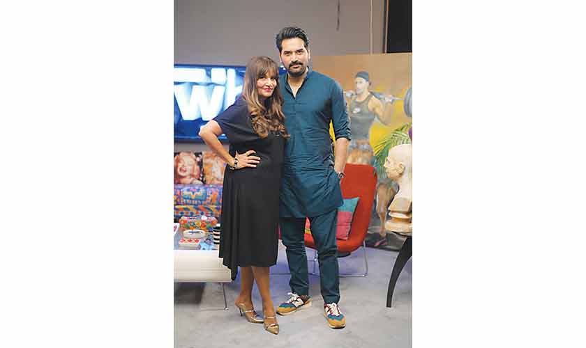 Frieha Altaf with Humayun Saeed who came as the
first guest to her FWhy podcast and shared personal stories.