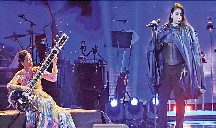 Anoushka Shankar and Arooj Aftab performing ‘Udhero Naa’ at the Grammy Awards, earlier this year.