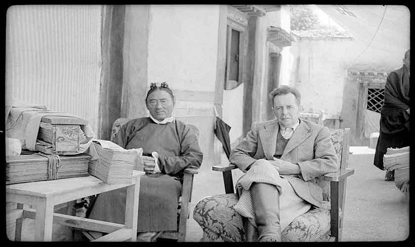 G. Tucci at the library of Tibetan Minister of Finance for Chushul (1948)